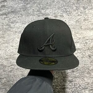 NWT New Era 59Fifty Atlanta Braves Fitted Hat Black MLB Embroidered Logo Cap